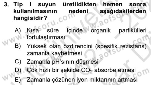 Veteriner Laboratuvar Teknikleri ve Prensipleri Dersi 2021 - 2022 Yılı (Vize) Ara Sınav Soruları 3. Soru
