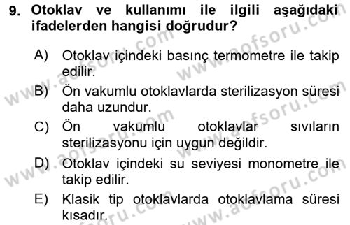 Veteriner Laboratuvar Teknikleri ve Prensipleri Dersi 2021 - 2022 Yılı (Vize) Ara Sınav Soruları 9. Soru