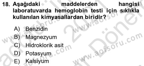 Veteriner Laboratuvar Teknikleri ve Prensipleri Dersi 2021 - 2022 Yılı (Final) Dönem Sonu Sınav Soruları 18. Soru