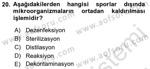 Veteriner Laboratuvar Teknikleri ve Prensipleri Dersi 2021 - 2022 Yılı (Final) Dönem Sonu Sınav Soruları 20. Soru