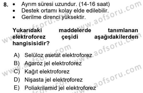 Veteriner Laboratuvar Teknikleri ve Prensipleri Dersi 2021 - 2022 Yılı (Final) Dönem Sonu Sınav Soruları 8. Soru
