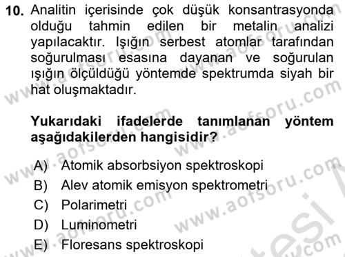 Veteriner Laboratuvar Teknikleri ve Prensipleri Dersi 2021 - 2022 Yılı Yaz Okulu Sınav Soruları 10. Soru