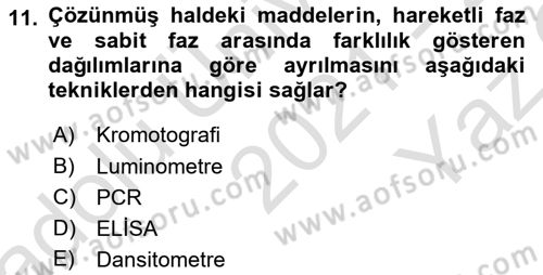 Veteriner Laboratuvar Teknikleri ve Prensipleri Dersi 2021 - 2022 Yılı Yaz Okulu Sınav Soruları 11. Soru