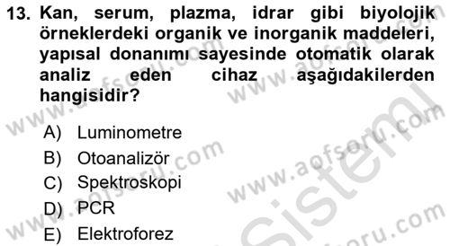 Veteriner Laboratuvar Teknikleri ve Prensipleri Dersi 2021 - 2022 Yılı Yaz Okulu Sınav Soruları 13. Soru