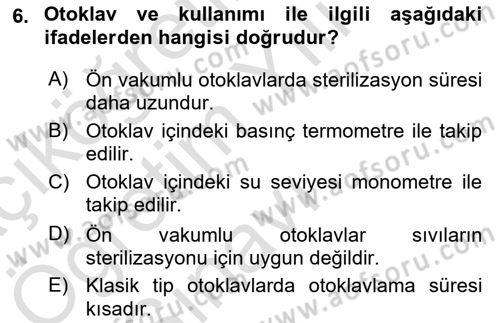 Veteriner Laboratuvar Teknikleri ve Prensipleri Dersi 2021 - 2022 Yılı Yaz Okulu Sınav Soruları 6. Soru