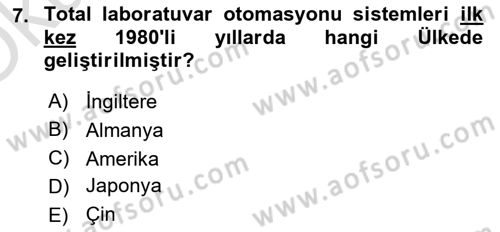 Veteriner Laboratuvar Teknikleri ve Prensipleri Dersi 2021 - 2022 Yılı Yaz Okulu Sınav Soruları 7. Soru