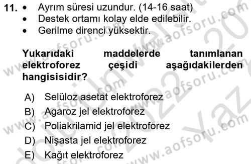 Veteriner Laboratuvar Teknikleri ve Prensipleri Dersi 2022 - 2023 Yılı Yaz Okulu Sınav Soruları 11. Soru