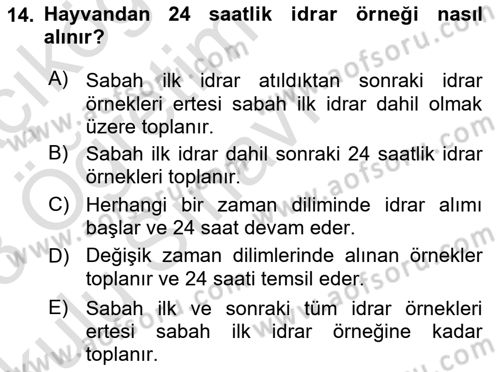 Veteriner Laboratuvar Teknikleri ve Prensipleri Dersi 2022 - 2023 Yılı Yaz Okulu Sınav Soruları 14. Soru