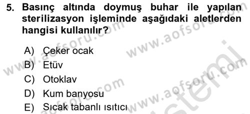 Veteriner Laboratuvar Teknikleri ve Prensipleri Dersi 2022 - 2023 Yılı Yaz Okulu Sınav Soruları 5. Soru