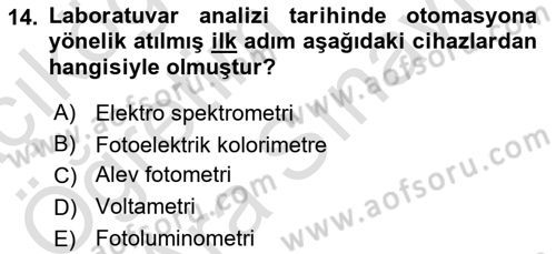 Veteriner Laboratuvar Teknikleri ve Prensipleri Dersi 2023 - 2024 Yılı (Vize) Ara Sınav Soruları 14. Soru