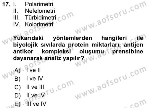 Veteriner Laboratuvar Teknikleri ve Prensipleri Dersi 2023 - 2024 Yılı (Vize) Ara Sınav Soruları 17. Soru