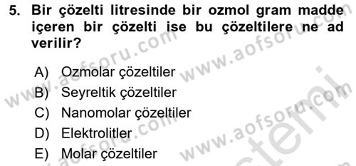 Veteriner Laboratuvar Teknikleri ve Prensipleri Dersi 2023 - 2024 Yılı (Vize) Ara Sınav Soruları 5. Soru