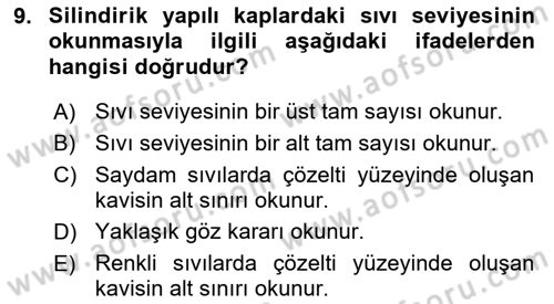 Veteriner Laboratuvar Teknikleri ve Prensipleri Dersi 2023 - 2024 Yılı (Vize) Ara Sınav Soruları 9. Soru