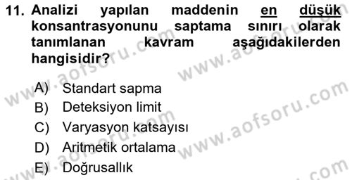 Veteriner Laboratuvar Teknikleri ve Prensipleri Dersi 2023 - 2024 Yılı (Final) Dönem Sonu Sınav Soruları 11. Soru