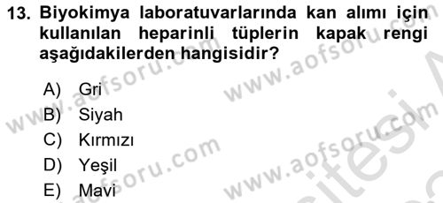 Veteriner Laboratuvar Teknikleri ve Prensipleri Dersi 2023 - 2024 Yılı (Final) Dönem Sonu Sınav Soruları 13. Soru