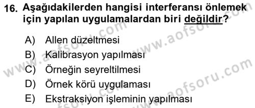 Veteriner Laboratuvar Teknikleri ve Prensipleri Dersi 2023 - 2024 Yılı (Final) Dönem Sonu Sınav Soruları 16. Soru