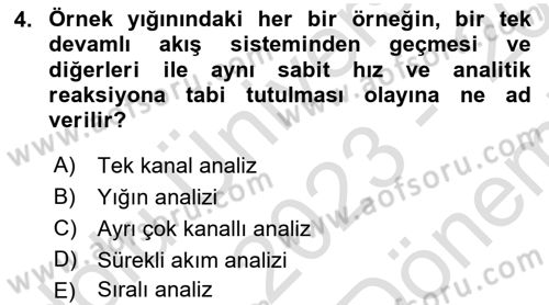 Veteriner Laboratuvar Teknikleri ve Prensipleri Dersi 2023 - 2024 Yılı (Final) Dönem Sonu Sınav Soruları 4. Soru