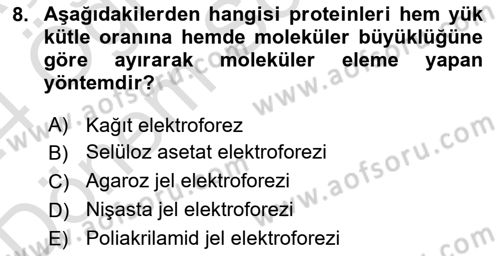 Veteriner Laboratuvar Teknikleri ve Prensipleri Dersi 2023 - 2024 Yılı (Final) Dönem Sonu Sınav Soruları 8. Soru