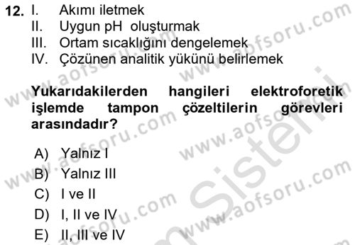 Veteriner Laboratuvar Teknikleri ve Prensipleri Dersi 2023 - 2024 Yılı Yaz Okulu Sınav Soruları 12. Soru