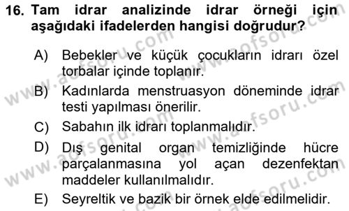 Veteriner Laboratuvar Teknikleri ve Prensipleri Dersi 2023 - 2024 Yılı Yaz Okulu Sınav Soruları 16. Soru