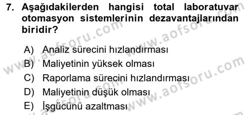 Veteriner Laboratuvar Teknikleri ve Prensipleri Dersi 2023 - 2024 Yılı Yaz Okulu Sınav Soruları 7. Soru