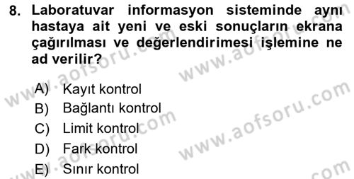 Veteriner Laboratuvar Teknikleri ve Prensipleri Dersi 2023 - 2024 Yılı Yaz Okulu Sınav Soruları 8. Soru