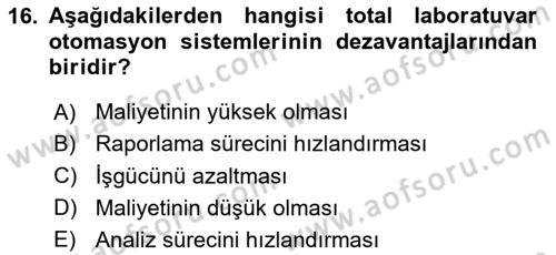 Veteriner Laboratuvar Teknikleri ve Prensipleri Dersi 2024 - 2025 Yılı (Vize) Ara Sınav Soruları 16. Soru