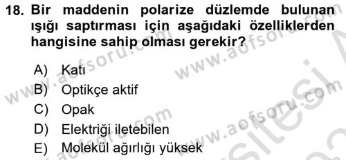 Veteriner Laboratuvar Teknikleri ve Prensipleri Dersi 2024 - 2025 Yılı (Vize) Ara Sınav Soruları 18. Soru