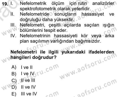 Veteriner Laboratuvar Teknikleri ve Prensipleri Dersi 2024 - 2025 Yılı (Vize) Ara Sınav Soruları 19. Soru
