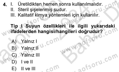 Veteriner Laboratuvar Teknikleri ve Prensipleri Dersi 2024 - 2025 Yılı (Vize) Ara Sınav Soruları 4. Soru