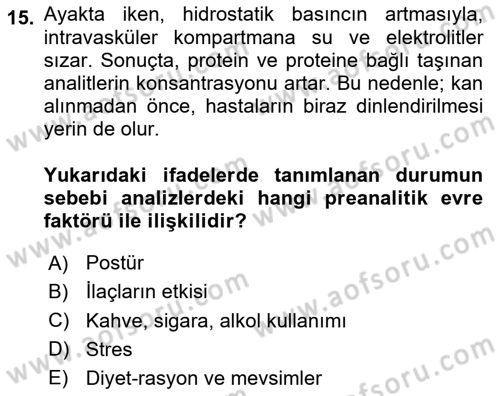 Veteriner Laboratuvar Teknikleri ve Prensipleri Dersi 2024 - 2025 Yılı (Final) Dönem Sonu Sınav Soruları 15. Soru