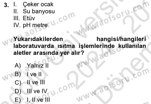 Veteriner Laboratuvar Teknikleri ve Prensipleri Dersi 2024 - 2025 Yılı (Final) Dönem Sonu Sınav Soruları 3. Soru