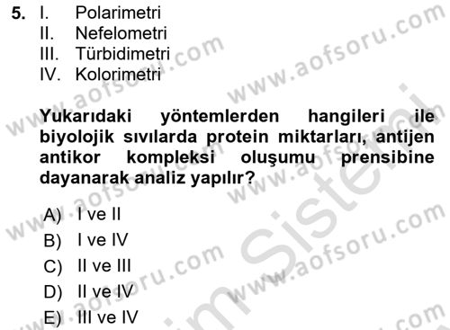 Veteriner Laboratuvar Teknikleri ve Prensipleri Dersi 2024 - 2025 Yılı (Final) Dönem Sonu Sınav Soruları 5. Soru