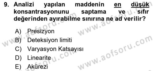 Veteriner Laboratuvar Teknikleri ve Prensipleri Dersi 2024 - 2025 Yılı (Final) Dönem Sonu Sınav Soruları 9. Soru