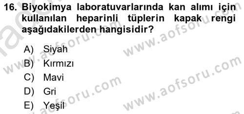 Veteriner Laboratuvar Teknikleri ve Prensipleri Dersi 2024 - 2025 Yılı Yaz Okulu Sınav Soruları 16. Soru