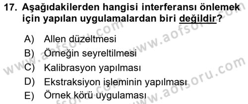 Veteriner Laboratuvar Teknikleri ve Prensipleri Dersi 2024 - 2025 Yılı Yaz Okulu Sınav Soruları 17. Soru