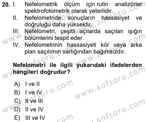 Veteriner Laboratuvar Teknikleri ve Prensipleri Dersi 2025 - 2026 Yılı (Vize) Ara Sınav Soruları 20. Soru