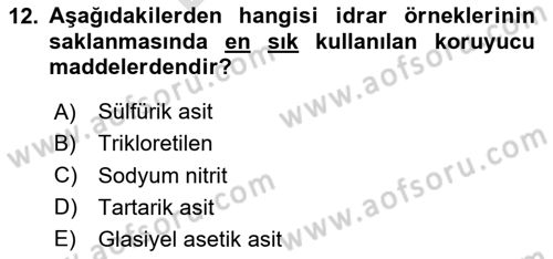 Veteriner Laboratuvar Teknikleri ve Prensipleri Dersi 2025 - 2026 Yılı (Final) Dönem Sonu Sınav Soruları 12. Soru
