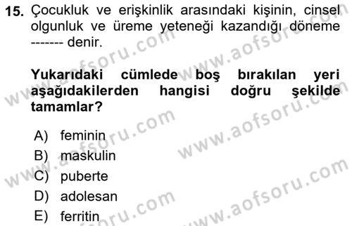 Veteriner Laboratuvar Teknikleri ve Prensipleri Dersi 2025 - 2026 Yılı (Final) Dönem Sonu Sınav Soruları 15. Soru