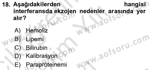Veteriner Laboratuvar Teknikleri ve Prensipleri Dersi 2025 - 2026 Yılı Yaz Okulu Sınav Soruları 18. Soru