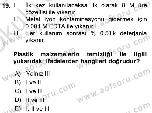 Veteriner Laboratuvar Teknikleri ve Prensipleri Dersi 2025 - 2026 Yılı Yaz Okulu Sınav Soruları 19. Soru