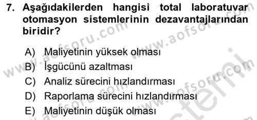 Veteriner Laboratuvar Teknikleri ve Prensipleri Dersi 2025 - 2026 Yılı Yaz Okulu Sınav Soruları 7. Soru