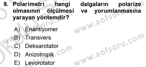Veteriner Laboratuvar Teknikleri ve Prensipleri Dersi 2025 - 2026 Yılı Yaz Okulu Sınav Soruları 9. Soru