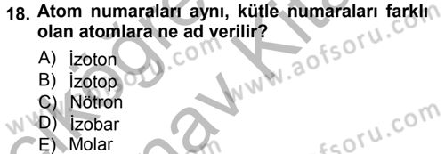 Hücre Kimyası Dersi 2012 - 2013 Yılı (Vize) Ara Sınav Soruları 18. Soru