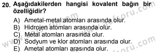 Hücre Kimyası Dersi 2012 - 2013 Yılı (Vize) Ara Sınav Soruları 20. Soru