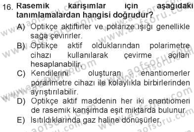 Hücre Kimyası Dersi 2012 - 2013 Yılı Tek Ders Sınav Soruları 16. Soru