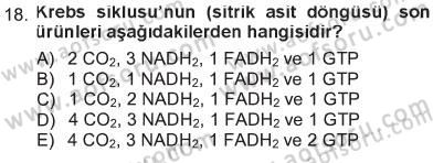 Hücre Kimyası Dersi 2012 - 2013 Yılı Tek Ders Sınav Soruları 18. Soru