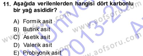 Hücre Kimyası Dersi 2013 - 2014 Yılı (Vize) Ara Sınav Soruları 11. Soru