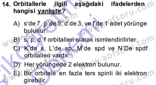 Hücre Kimyası Dersi 2013 - 2014 Yılı (Vize) Ara Sınav Soruları 14. Soru
