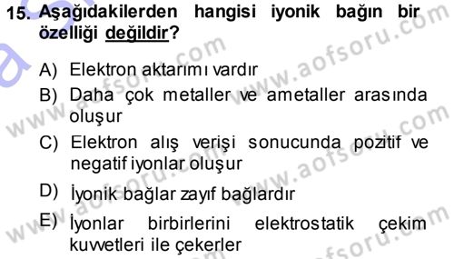 Hücre Kimyası Dersi 2013 - 2014 Yılı (Vize) Ara Sınav Soruları 15. Soru